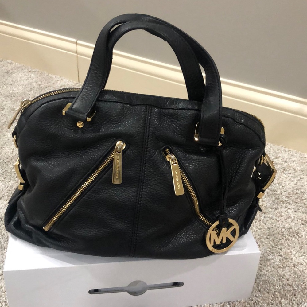 Like New. Michael Kors Black Leather Shoulder Bag with Gold Hardware